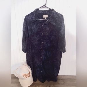 Foundry Hawaiian Beach Collared Rayon Martini Dark Blue Size 2XLT Short Sleeve